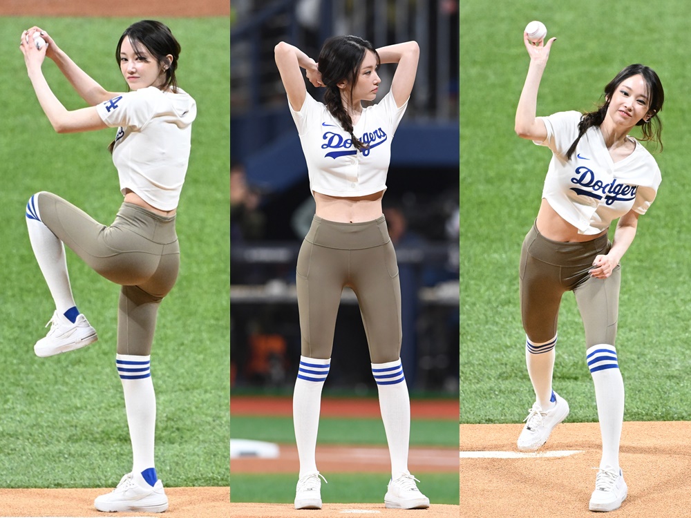 【写真】ぴっちりレギンスで美脚あらわ…大谷翔平の試合で始球式務めたチョン・ジョンソにメロメロ
