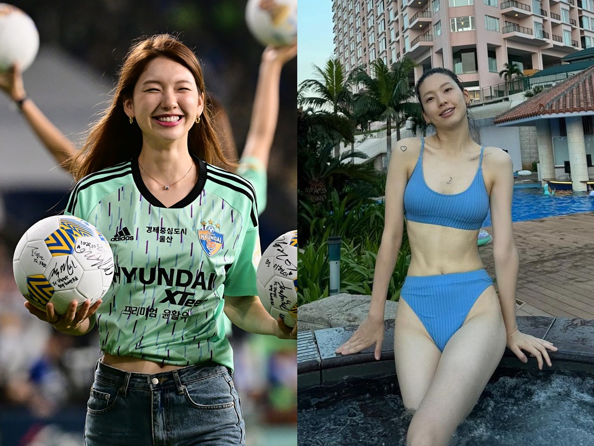 【写真】韓国人Jリーガーの美人モデル妻、下から撮った水着姿を堂々披露！“美腹筋”もあらわ