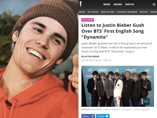 ジャスティン・ビーバーがBTS（防弾少年団）を絶賛！「歴史の作り方を知っている」