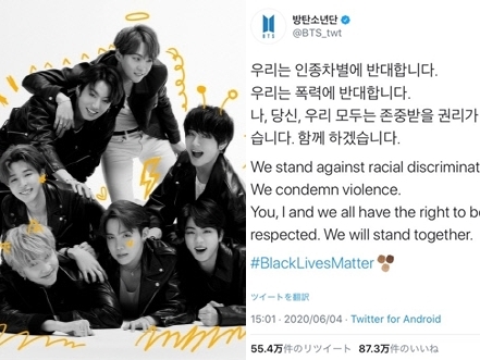 BTS（防弾少年団）、公式Twitterで人種差別に抗議。「すべての人に尊重される権利がある」